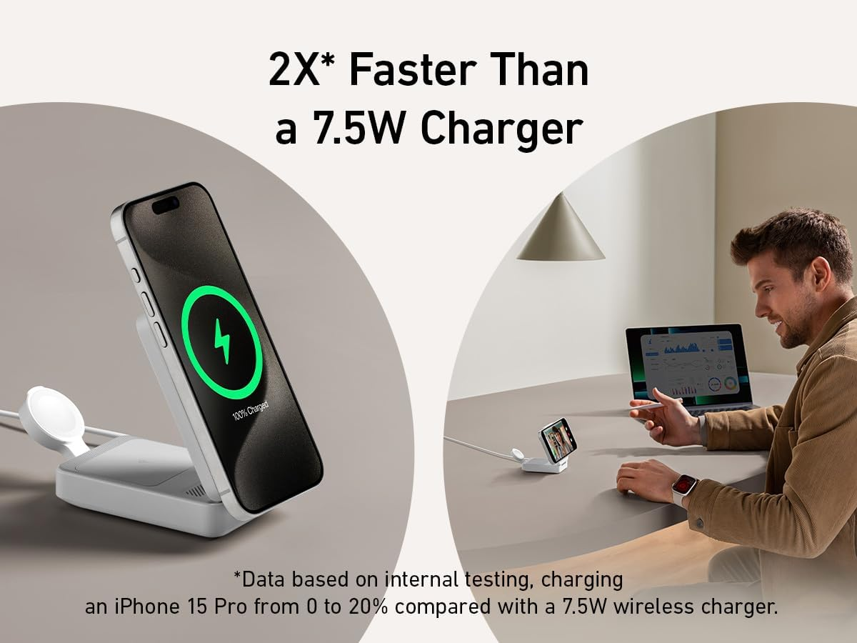 Magsafe Charger Compatible, Anker Maggo 3-In-1 Charging Station, Qi2 Certified 15W Wireless Charger Stand, Apple Watch Charger, for Iphone 15/14, Airpods, Apple Watch S9 (40W USB-C Charger Included) image number 3