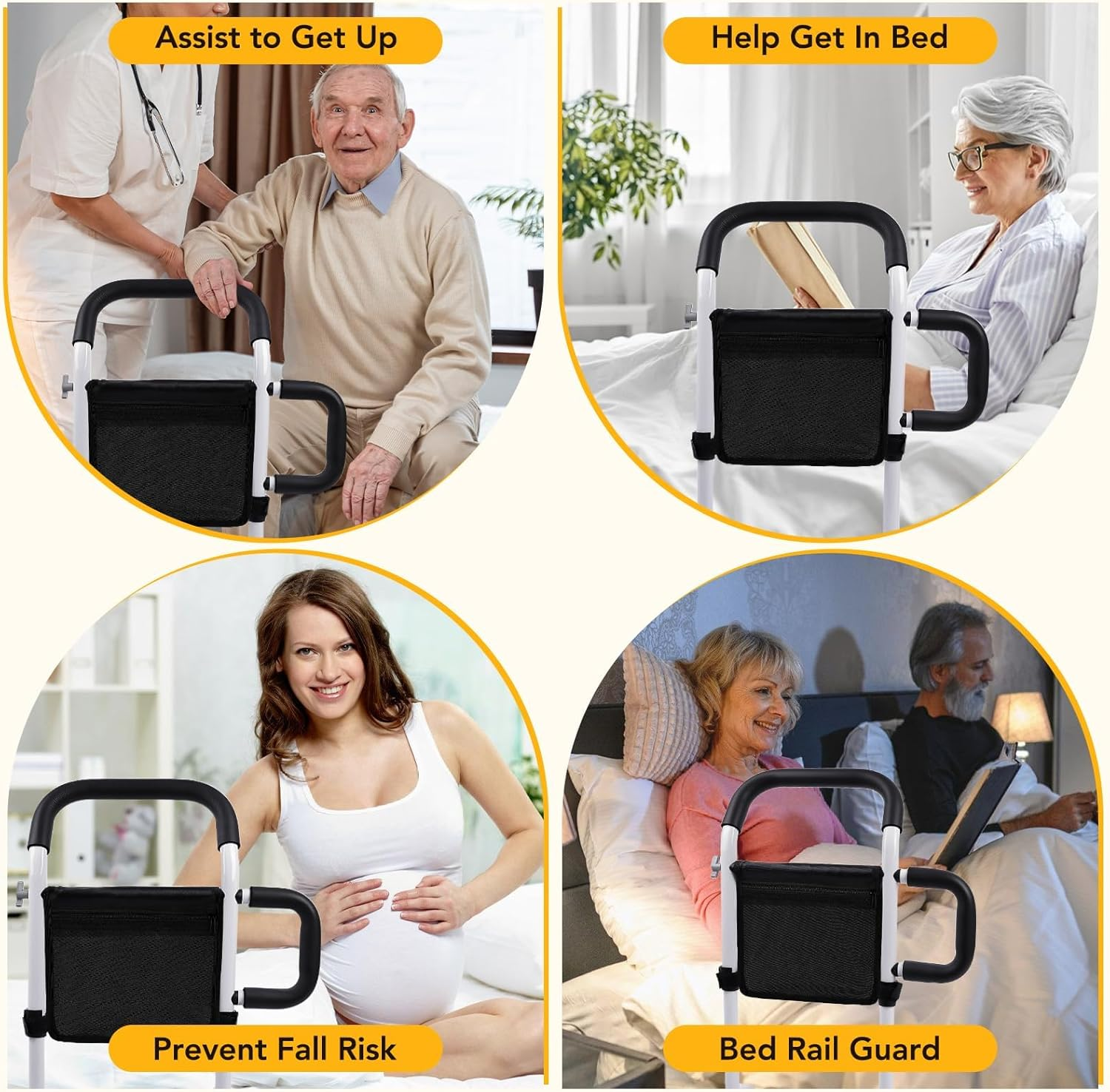 Bed Rails for Elderly Adults Safety - Adjustable Bed Assist Rails for Seniors with Dual Handrails, Easy Tool-Free Installation, Flat Tube Design, Storage Pocket,300Lbs Weight Capacity for Support image number 5