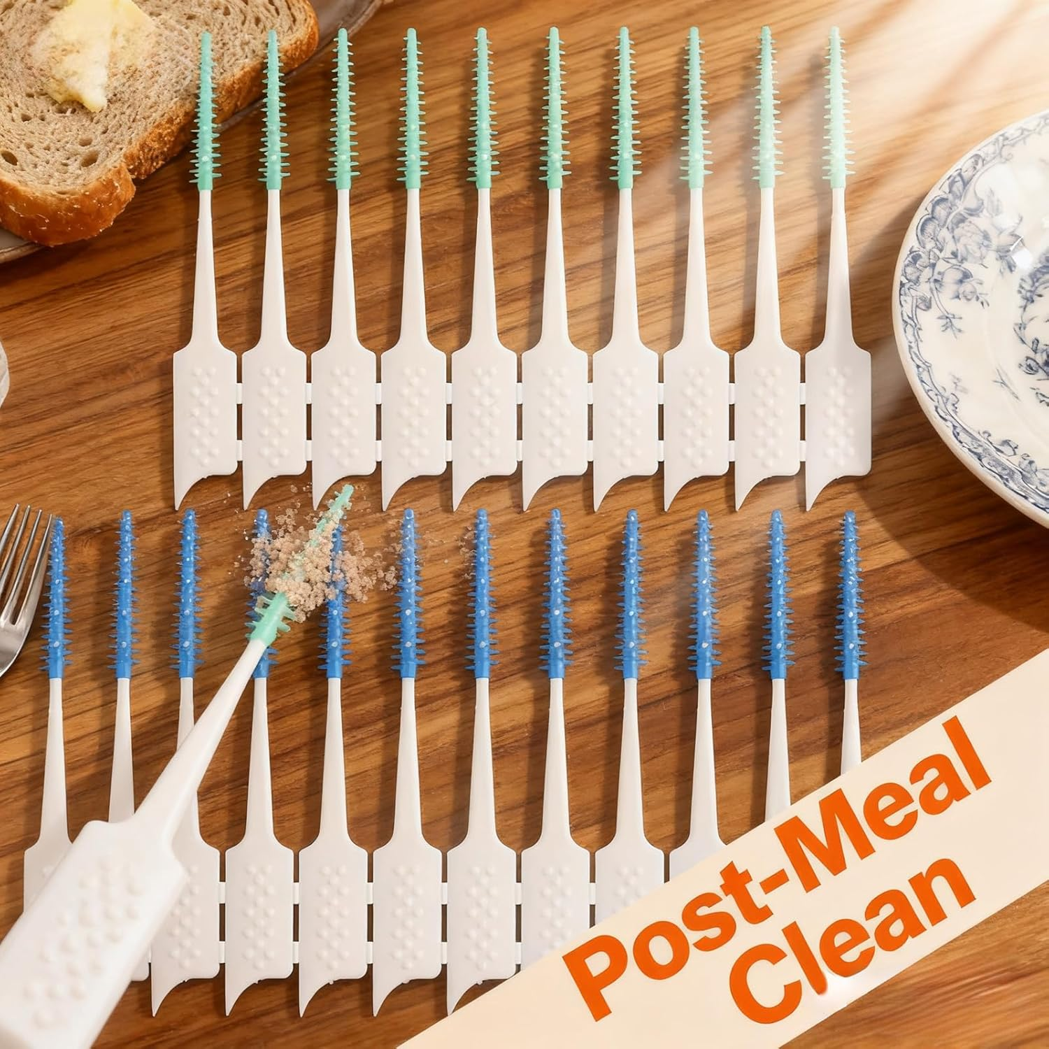 300Pcs Interdental Brush, Spiral Brush Interdental Brushes, Toothpicks，Cleaning and Flossing Tool Sets, Effective Oral Care (Blue + Green) image number 2