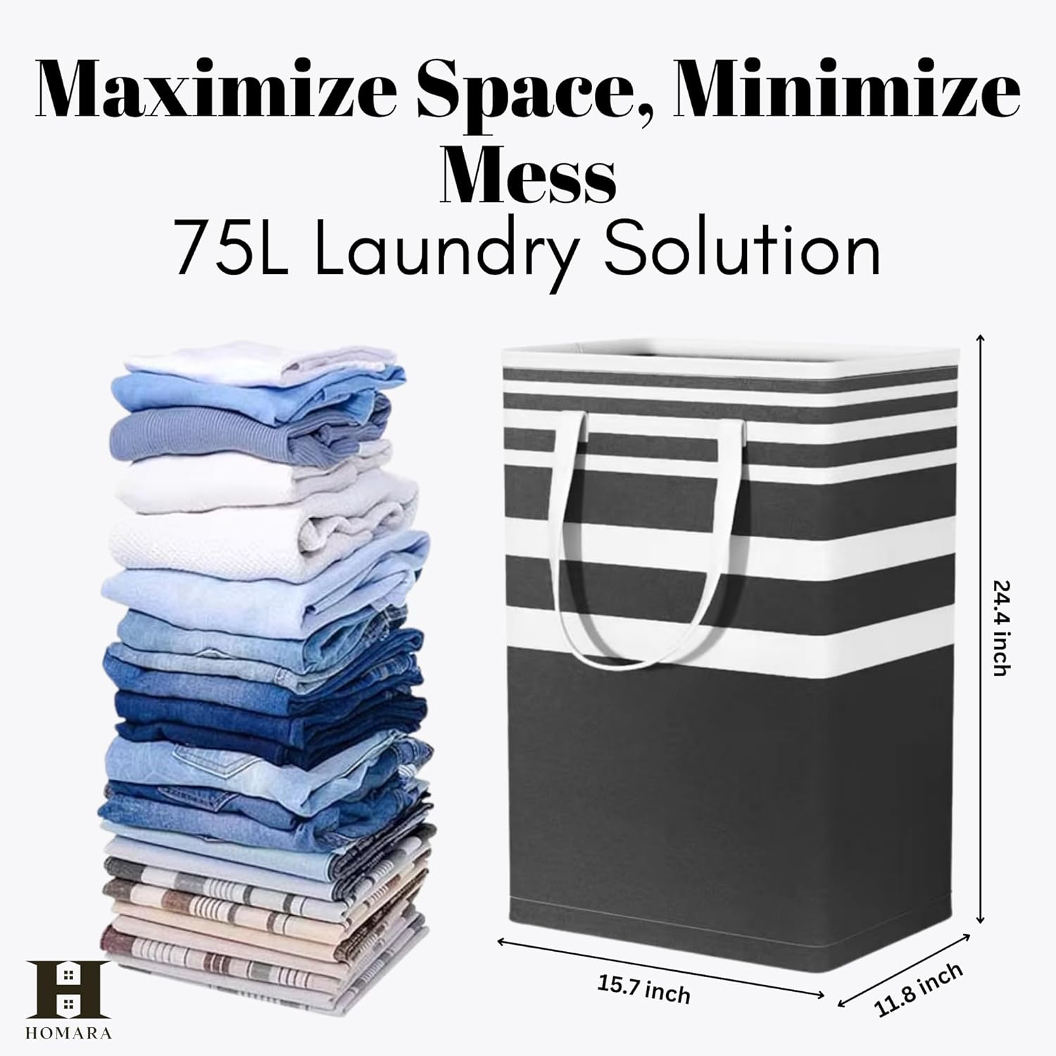 HOMARA - Large Laundry Basket &ndash; Collapsible Clothes Hamper with Handles &ndash; Waterproof, Foldable Laundry Organizer for Bedroom, Bathroom, Dorm, Nursery, Travel & Laundry Room &ndash; Durable Storage Bin image number 1