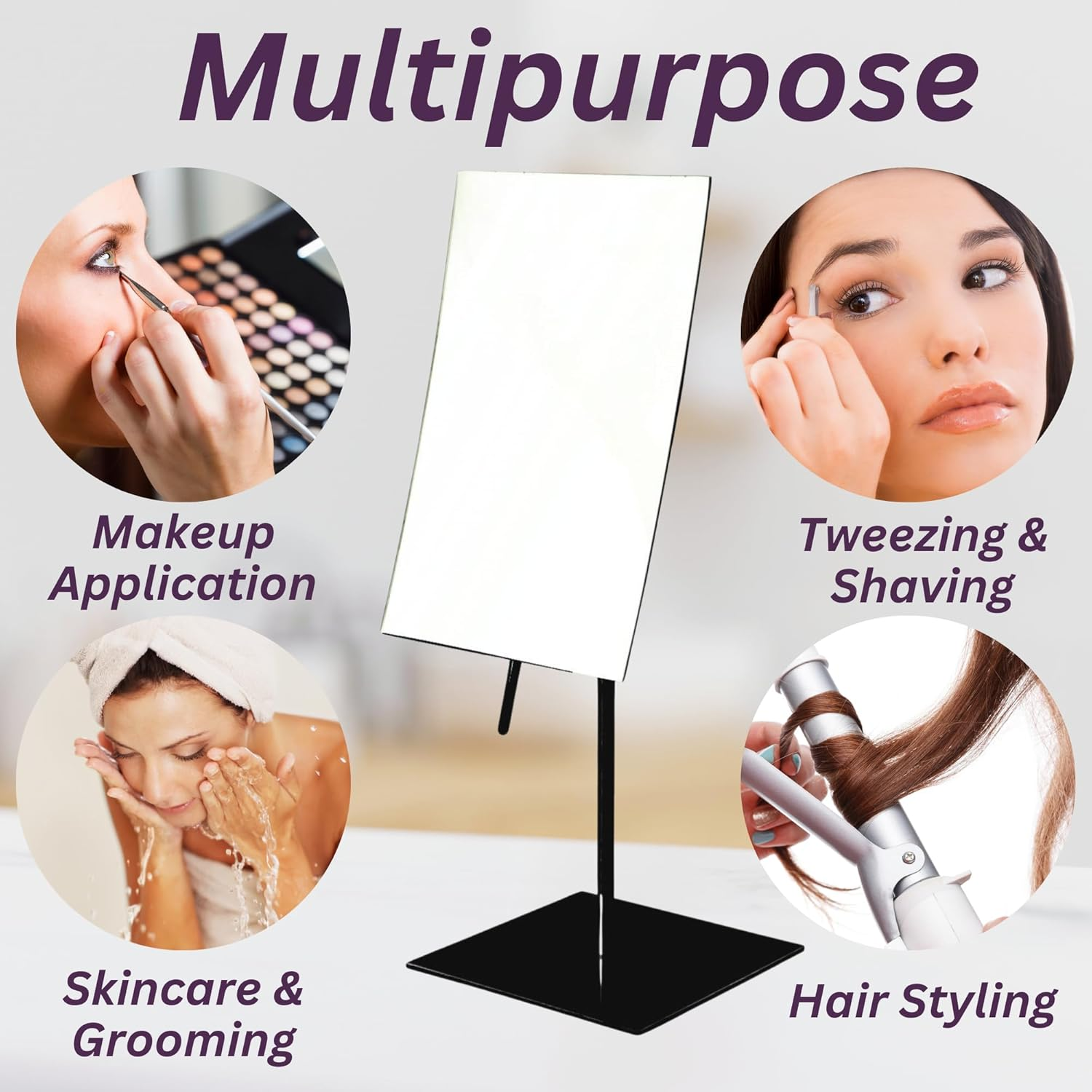 JERDON Rectangular Tabletop Makeup Mirror - Makeup Mirror with 3X Magnification with Black Finish - 5-Inch by 8-Inch Vanity Mirror - Model JP358BK image number 1