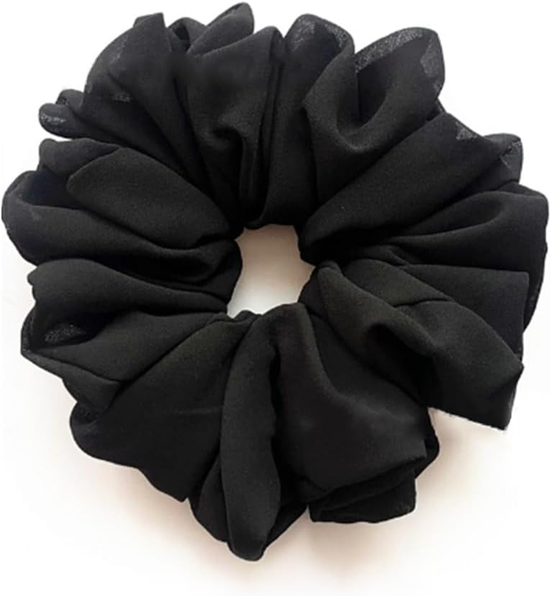 Malaysian Bunch Hair Tie,1 PCS Women Chiffon Rubber Band Beautiful Hijab Scarf Hair Large Volumizing Scrunchie Head (Black) image number 2