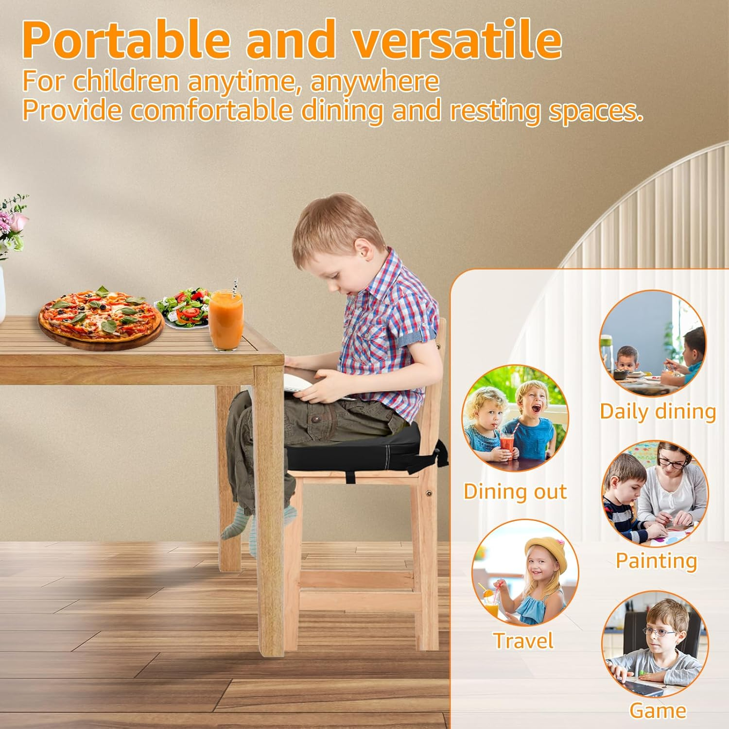 Awobepl Toddler Booster Seat Portable Stable Kids Booster Seat Pad Comfortable Safe Increasing Chair Cushion for Home Children Usage image number 6