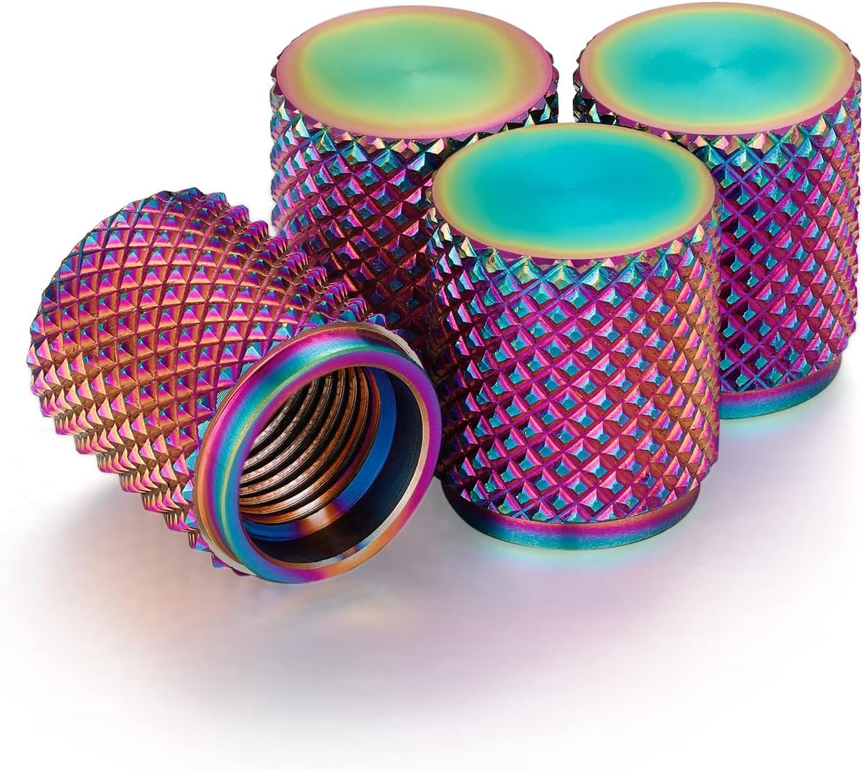 STEEL HAWK Tire Air Valve Caps &ndash; Precision CNC Machined Stainless Steel, Extended Knurled Design | Rust, Air Leak & Dust Proof Metal with O-Rubber Seal - Ideal for Vehicles - 4 Pack - PVD Blue