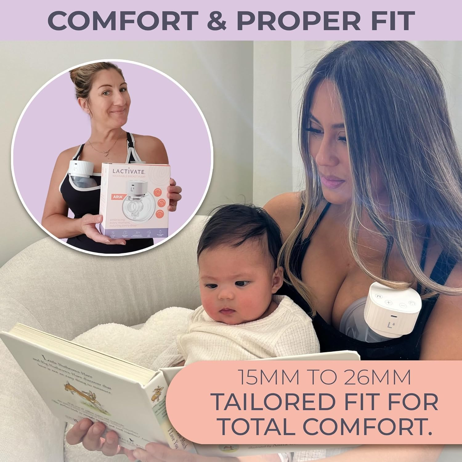 Lactivate ARIA Wearable Breast Pump - Quiet, Portable, USB-C Rechargeable, Hands-Free Electric Pump with Hospital-Grade Suction, 3 Modes & 9 Suction Levels for Efficient Breastfeeding image number 3