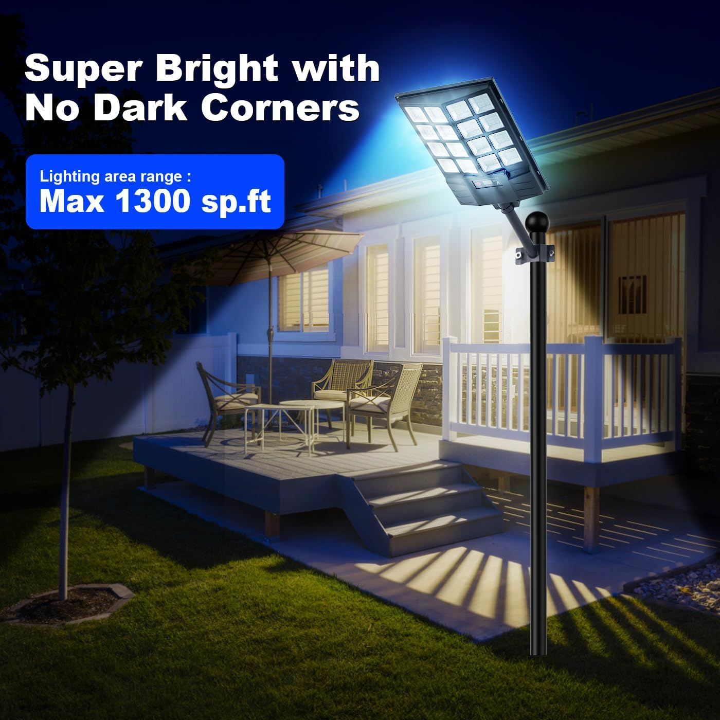 Solar Street Lights Outdoor, 1200W Large LED Solar Parking Waterproof Light with Motion Sensor Remote Control, 8500K Dusk to Dawn LED outside Security Flood Commercial Lighting for Yard image number 4