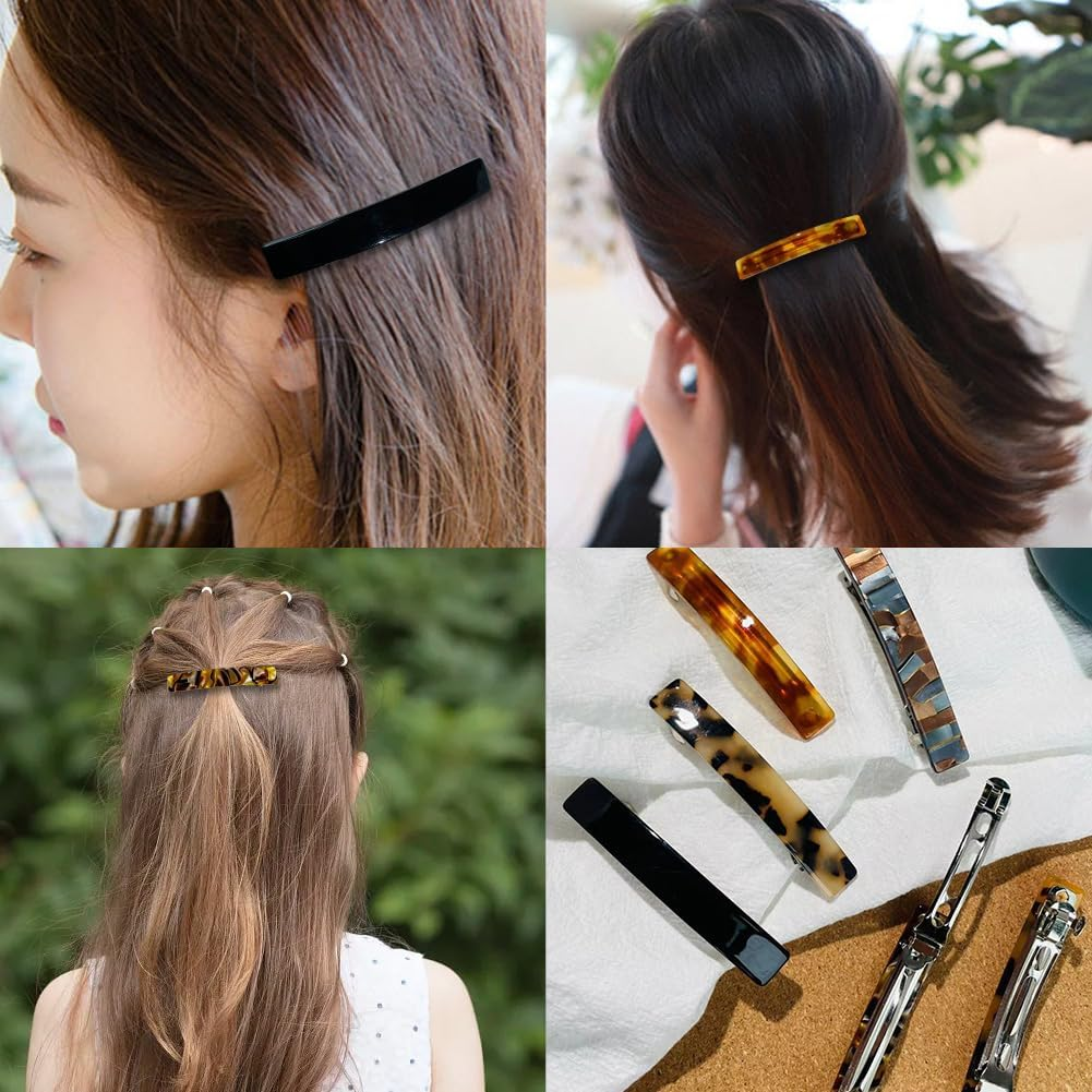Pack of 6 French Hair Clips, Women'S Automatic French Barrette Clips with Strong Holder, Elegant Hair Clips for Fine Thick Hair, Tortoiseshell Pattern for Women, Girls (Vintage Style) image number 1