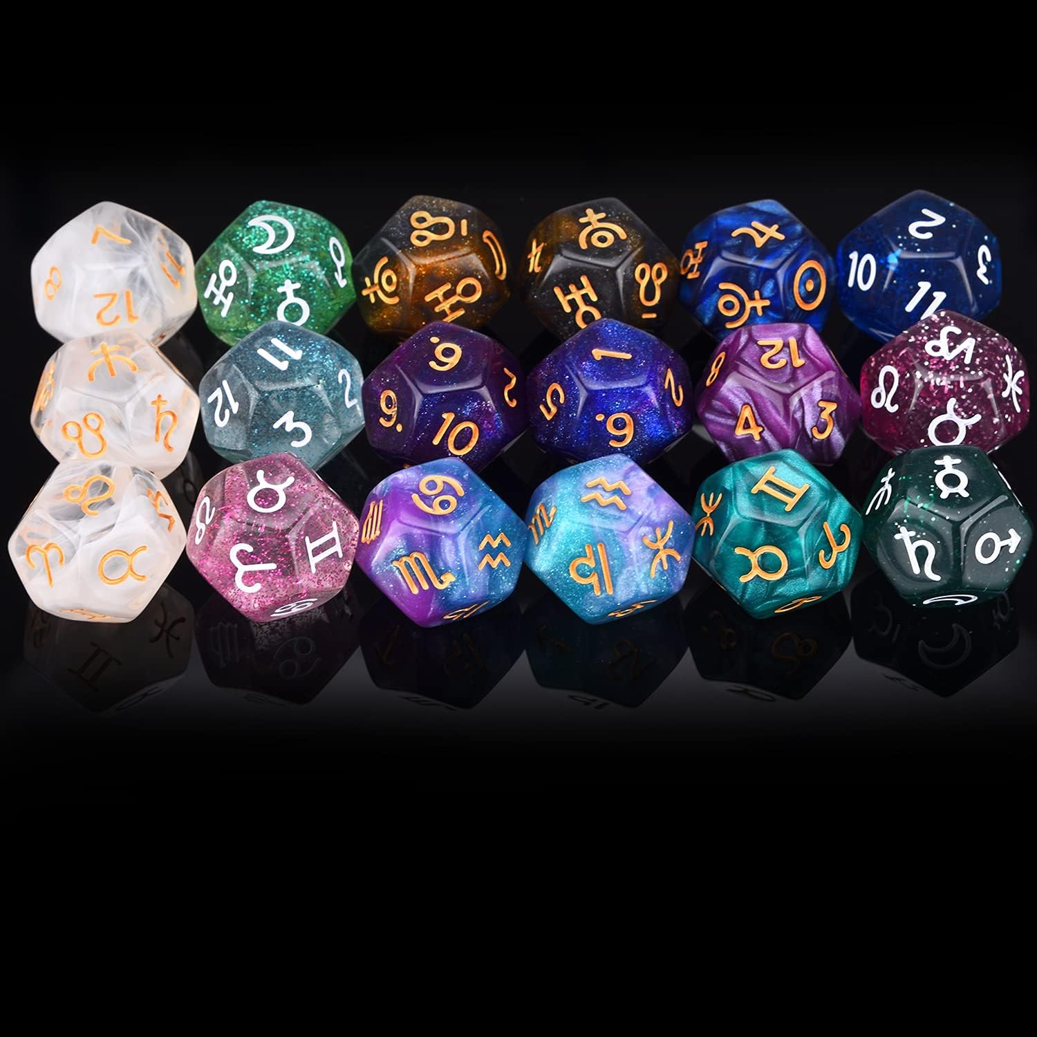 6 Sets Astrology Dice, Signs Planets Numbers 12-Sided Dice Divination Tool image number 5