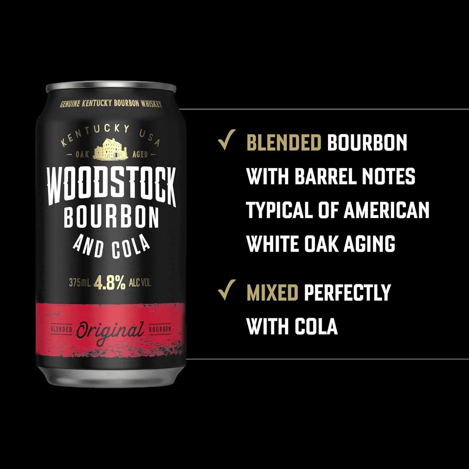 Woodstock Bourbon & Cola, Full-Bodied Mixed Drink, 4.8% ABV, 375Ml (Case of 24 Cans)