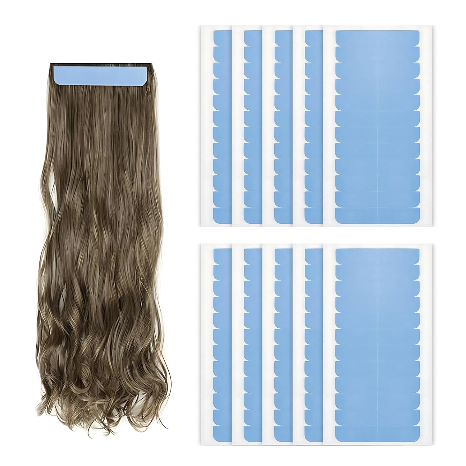 Kzvsiy 10 Sheets/120 Pieces Hair Extension Tape Tabs, Double-Sided Adhesive Replacement Tape for Human Hair Extensions and Wigs, High-Adhesion Transparent Tape for Hair Wefts and Beauty Tools (Blue) image number 5