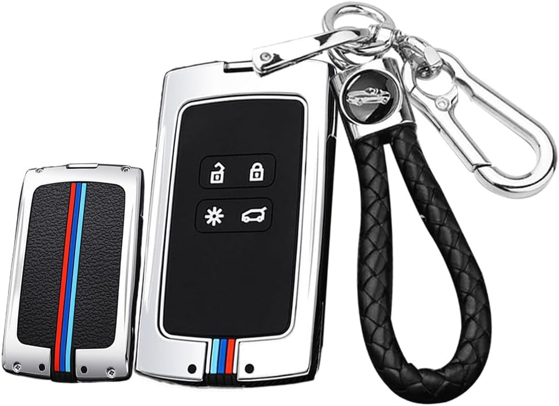 Ontto Zinc Alloy Car Key Fob Cover Case Fit for Renault Captur Megane Espace Clio Zoe Koleos Scenic 4 Arkana Dacia Sandero Keyring Key Shell Holder Bag Keychain Protective Accessories Black A