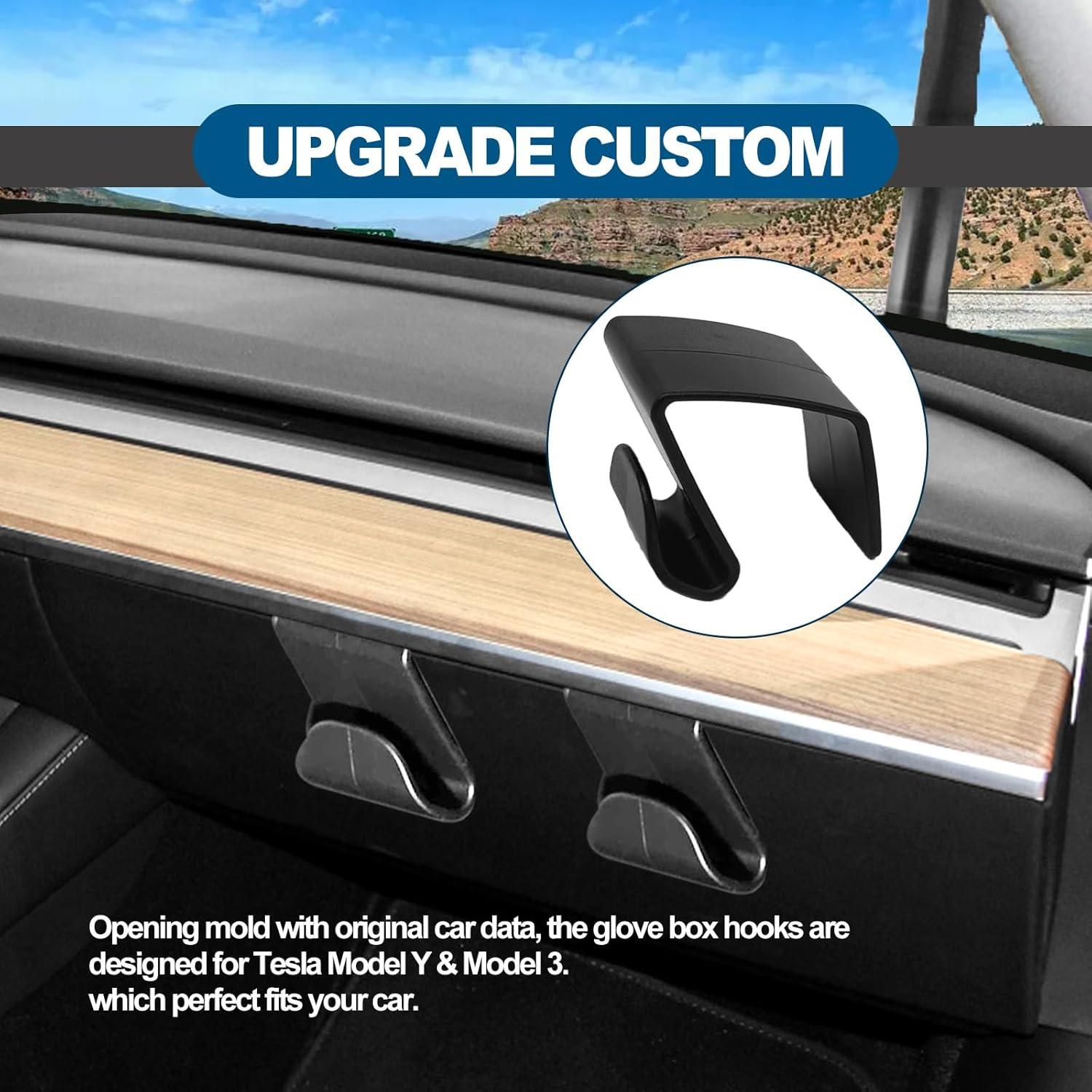 RBOKO 2PCS Glove Box Hooks, Compatible with 2020-2023 Tesla Model Y and 2017-2023 Model 3 Accessories, Glove Box Organizer Bag Holder, Storage Hanger Clip image number 5