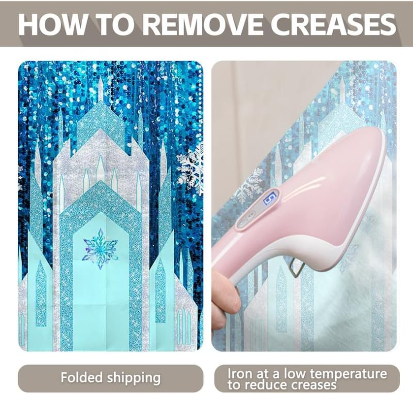 ZTHMOE 7X5Ft Fabric Ice Snow Castle Backdrop Girl Birthday Party Princess Decoration Cake Table Banner Snowflake Curtain (No Glitter No Sequin) Winter Photo Prop image number 4