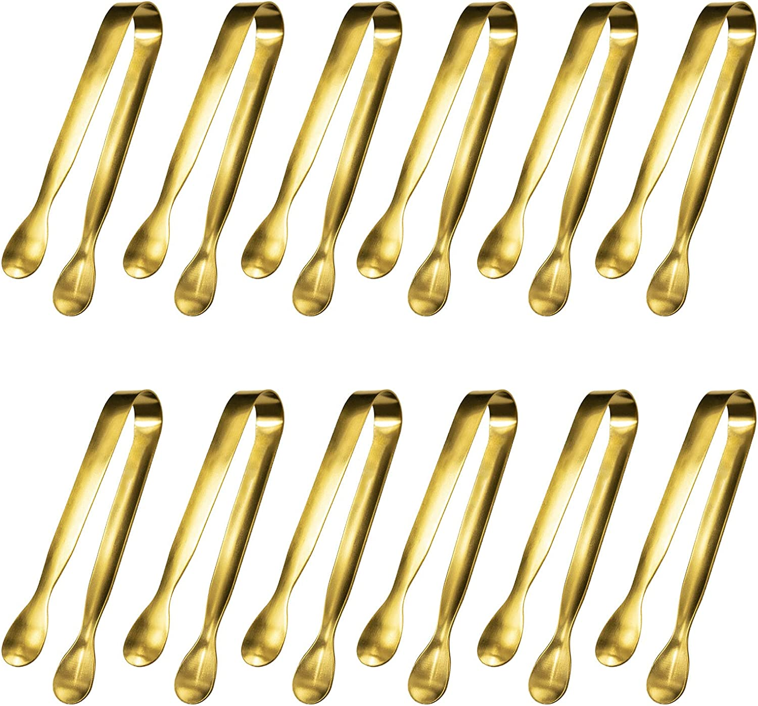 JCREN 12 Pcs Serving Tongs, Small Serving Utensils for Parties Catering Gold Tongs, Food-Grade 304 Stainless Steel Mini Serving Tongs Appetizer Tongs for Tea Party Coffee Bar, 4" Sugar Tongs - Gold