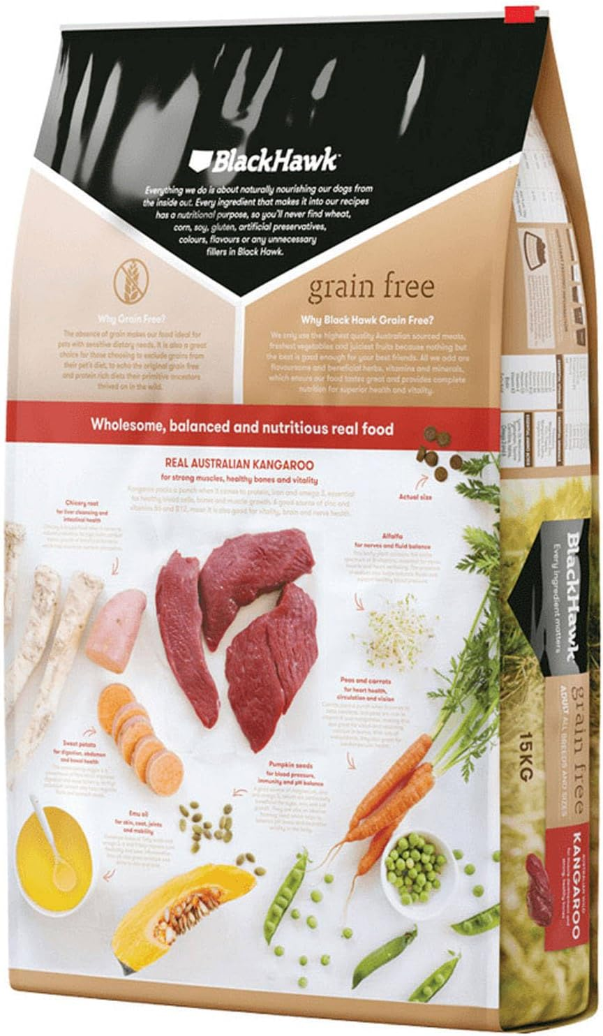 Black Hawk Adult All Breed Grain Free Kangaroo Dry Dog Food 15 Kg image number 2