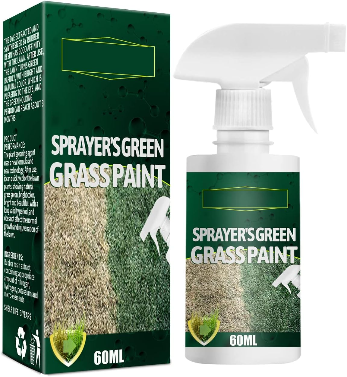 Green Grass Paint for Lawn, 60Ml Turf Paint Dye Spray, Green Grass Paint, Grass Green Spray Paint, Natural Green Lawn Spray, Pet-Safe Green Grass Paint, Instant Green Lawn Green Grass Spray, Environme image number 2