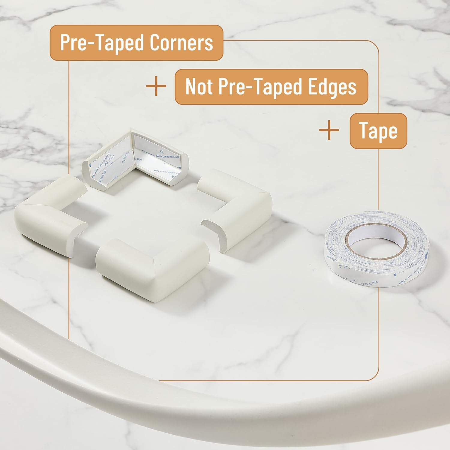 17.4Ft Furniture Edge and Corner Guards, 16.5Ft Edge 4 Corners Baby Proofing Edge Corner Guards, Adhesive Protective Foam Cushion Non Toxic Childsafe Corners Proofing Set for Stair Countertop image number 6