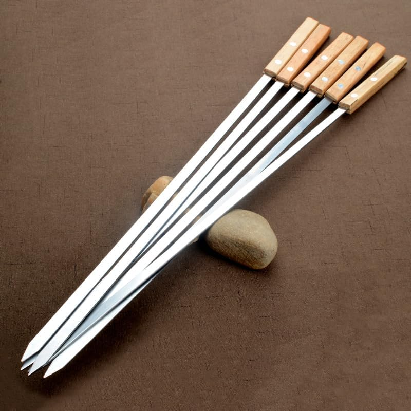 55Cm Stainless Steel BBQ Skewers Set of 6 &ndash; Extra Wide 10Cm Flat Blade for Koubideh & Churrasco, Heavy-Duty Grilling Tools for Persian Backyard BBQ & Outdoor Camping