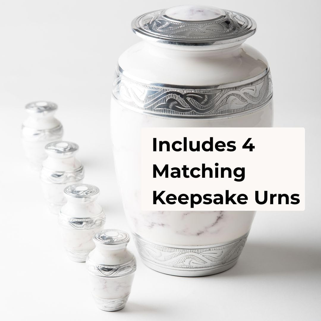 GR8 Keepsakes White Marble Urn with 4 Small Keepsake Urns for Human Ashes - Adult Male, Female, Decorative Cremation Urn image number 5