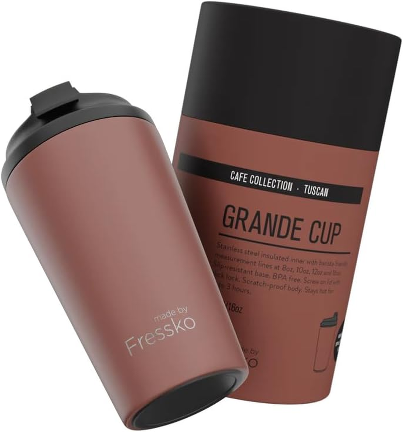Made by Fressko Reusable Coffee Cup - Stainless Steel Insulated Mug - Leak Proof Travel Cup for Hot/Cold Drinks - 3 Hr Heat Retention - Fits Car Holders & Coffee Machines - Tuscan - 16Oz 450Ml image number 1