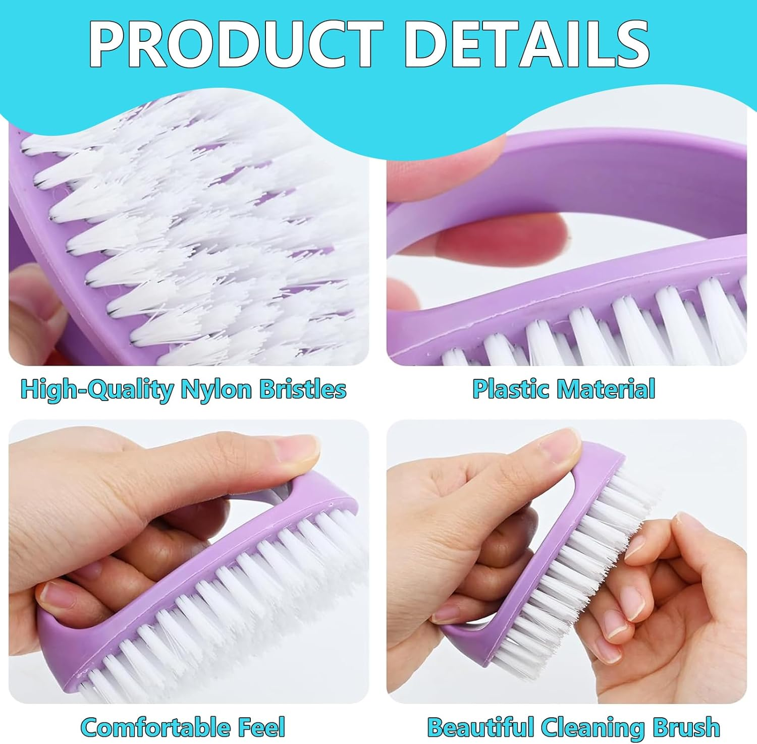 4 Pcs Hand Nail Brushes, Plastic Nailbrush Daily Use Nail Cleaning Brushes Set, Handle Nail Cleaning Brush Nylon Scrubber Nail Scrubbing Brush Heavy Duty Clean Tool for Cleaning Nails Toes 4 Colors