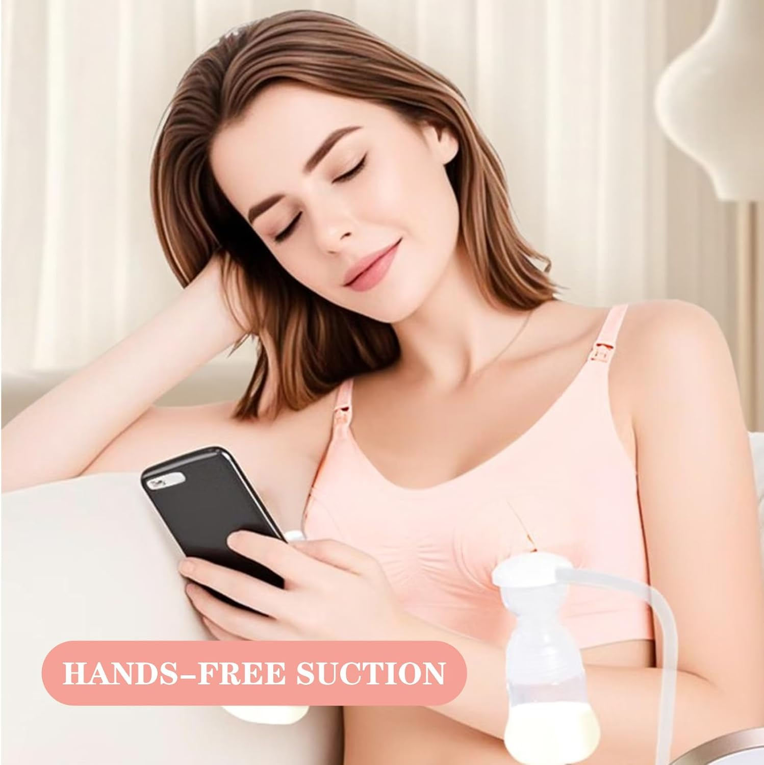 Nursing Bra for Breastfeeding, Adjustable Wireless Maternity Bra with Extra Extenders, Hands Free Pumping Bra Spectra for Breast Pumps（Pink）