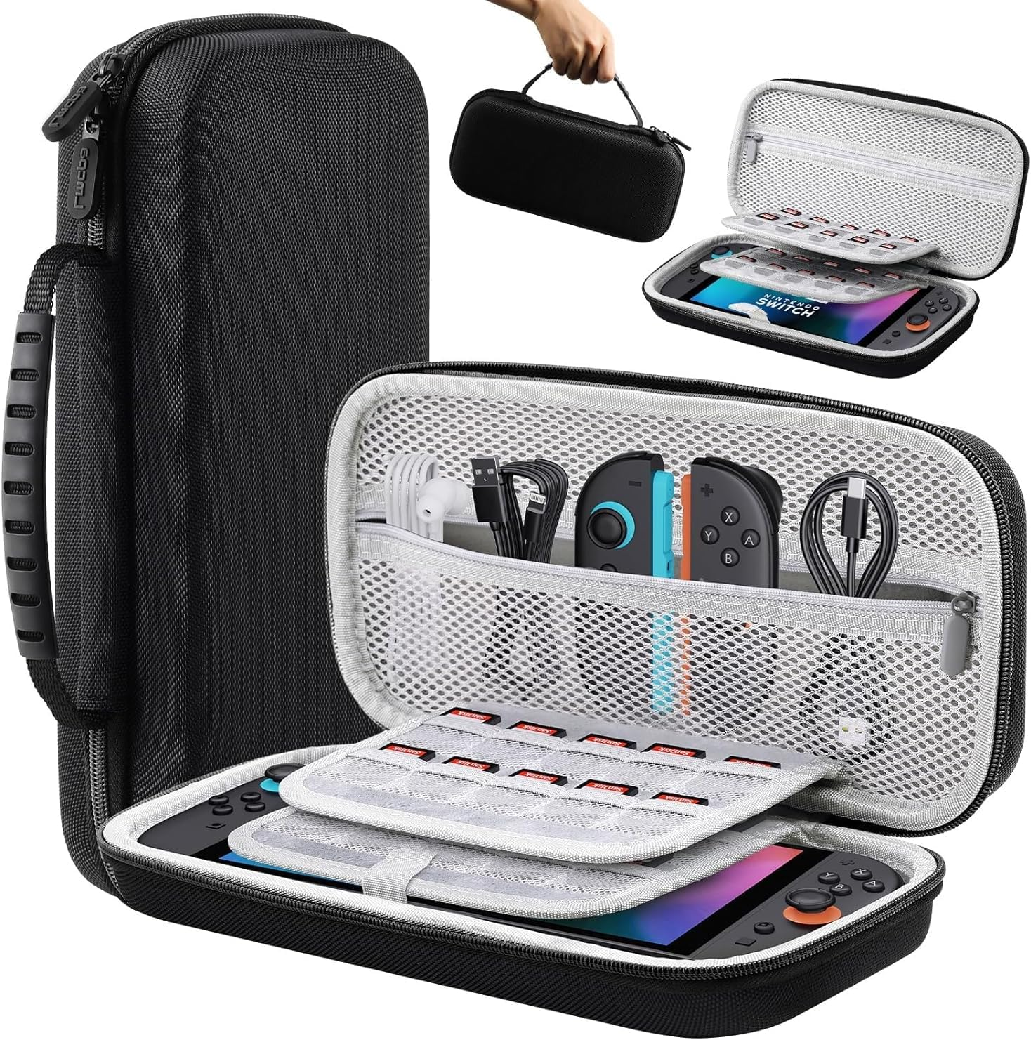 Carrying Case Compatible with Switch 2 (2025) 7.9 Inch, Protective Hard Shell Portable Travel Case, Durable Ballistic Nylon, Lightweight and Large Capacity, Accessories Compatible with Switch 2, Black image number 2