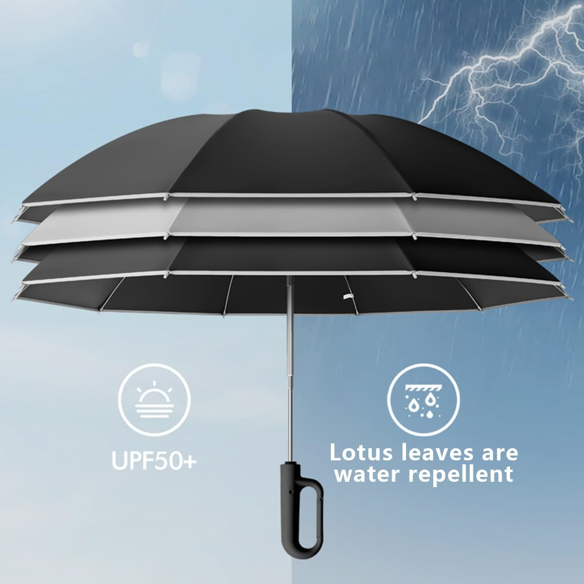 Large Windproof Automatic Open/Close Travel Folding 49&lsquo;&rsquo; Umbrella Compact Sun Rain 99 UV Protection Lightweight Portable Outdoor Carabiner Handle Design Golf Umbrellas Men Women Kid image number 5