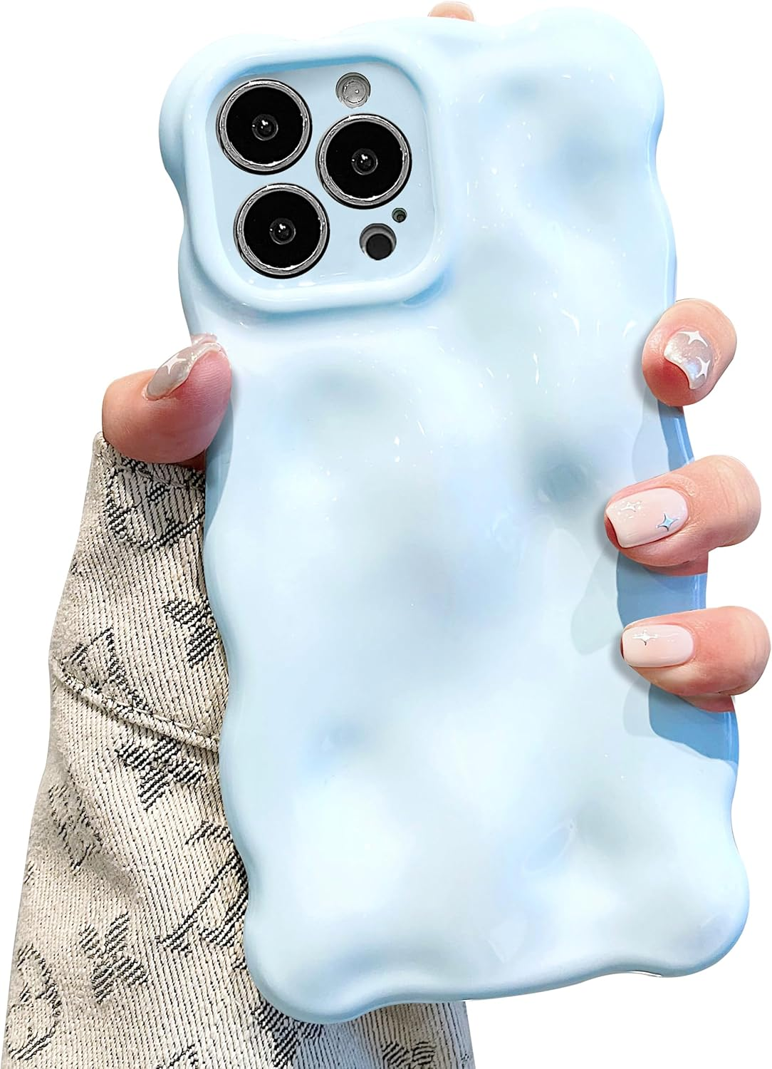 UEEBAI Case for Iphone 14 Pro 6.1 Inch, Cute Solid Color Curly Wave Shape Shockproof Soft Bumper Phone Case, Candy Water Ripple 3D Silicon Slim Pretty Case Aesthetic Cover, Glitter Pink