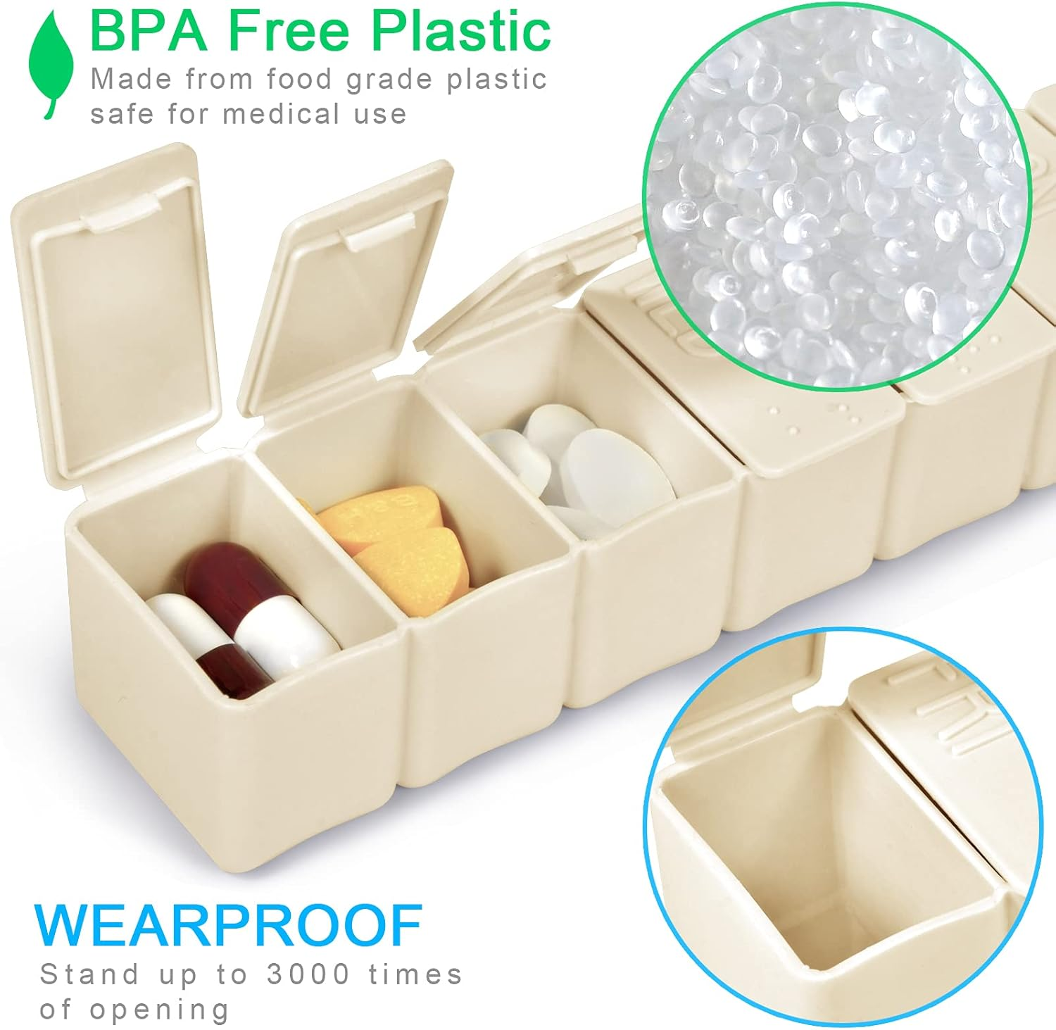 Pill Organizer-Pill Boxes for Travel, 7 Day with Braille Pill Case Vitamins Fish Oil Supplements, Medication Organizer Dispenser for Fish Oils, Vitamin Holder Supplement (Beige+Gray) - Pink+Gray image number 3