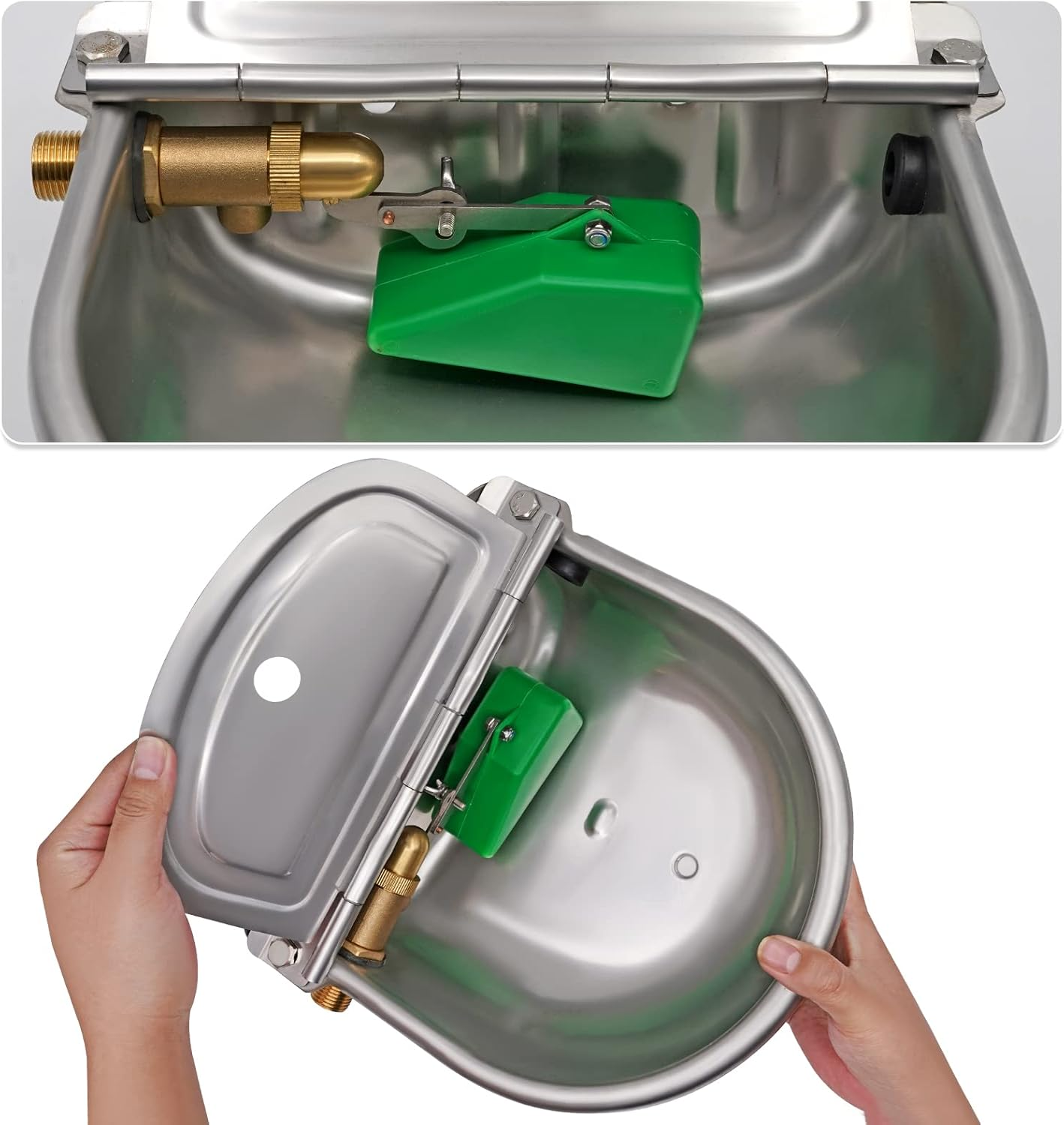 Stainless Steel Water Bowl with 1/2 Inch Brass Float Valve Dog Automatic Drinking Bowl with Drain Plug for Horse Dog Cattle Goat Sheep Pig image number 6