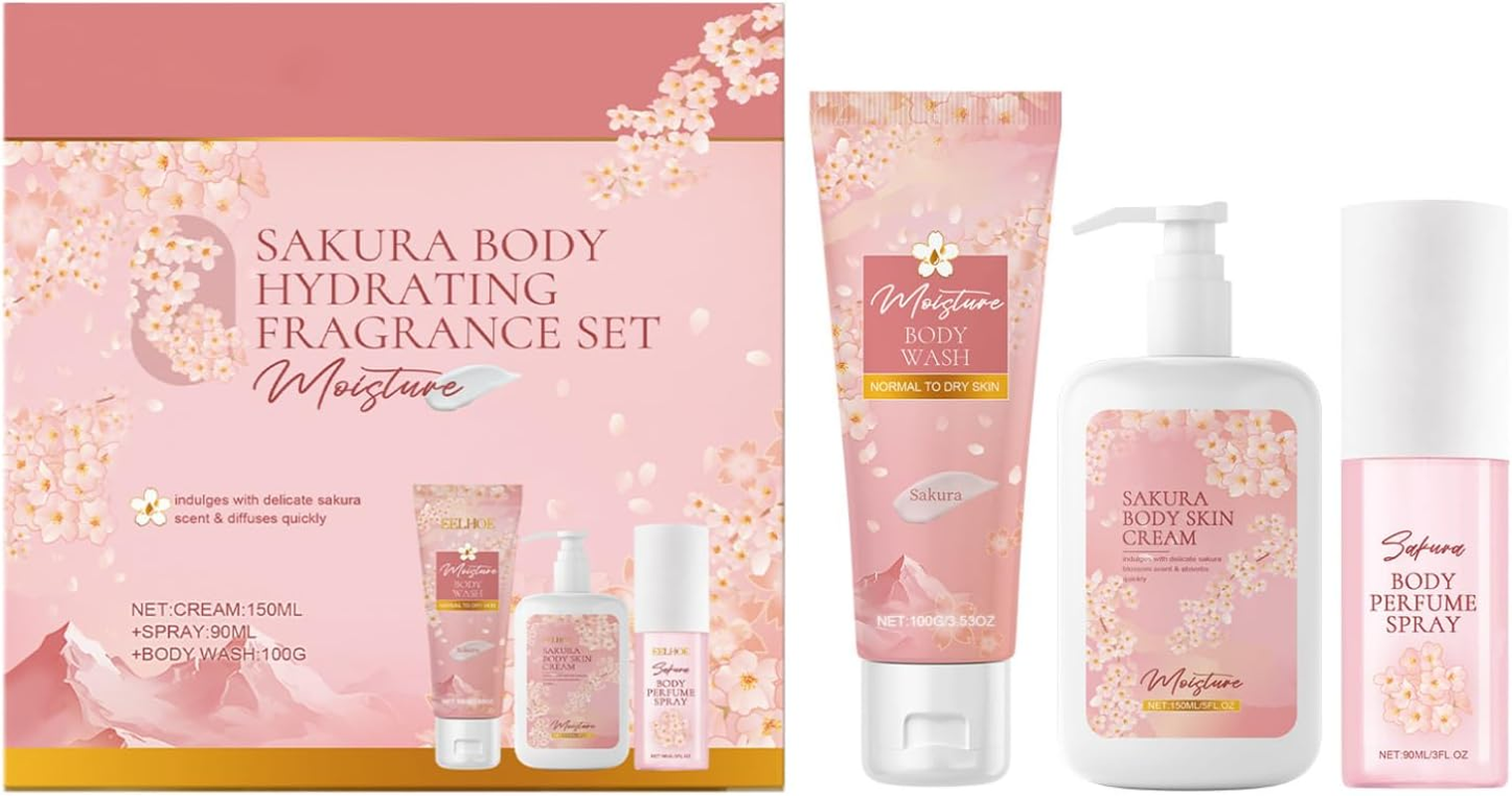 Loodgao Cherry Blossom Body Care Trio Set 3 Piece Moisturizing Body Wash Cream and Perfume Lightweight Non Greasy Pink One Size image number 2