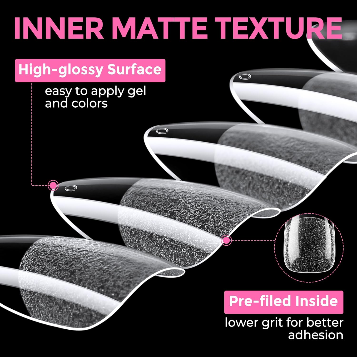 UNA GELLA Almond Nail Tips, 216Pcs Pointed Almond Gel Nail Tips Pre-Shape Half Matte Full Cover Clear Acrylic Soft Gel Fake Nails for Nail Extension Nail Art 12 Sizes image number 3