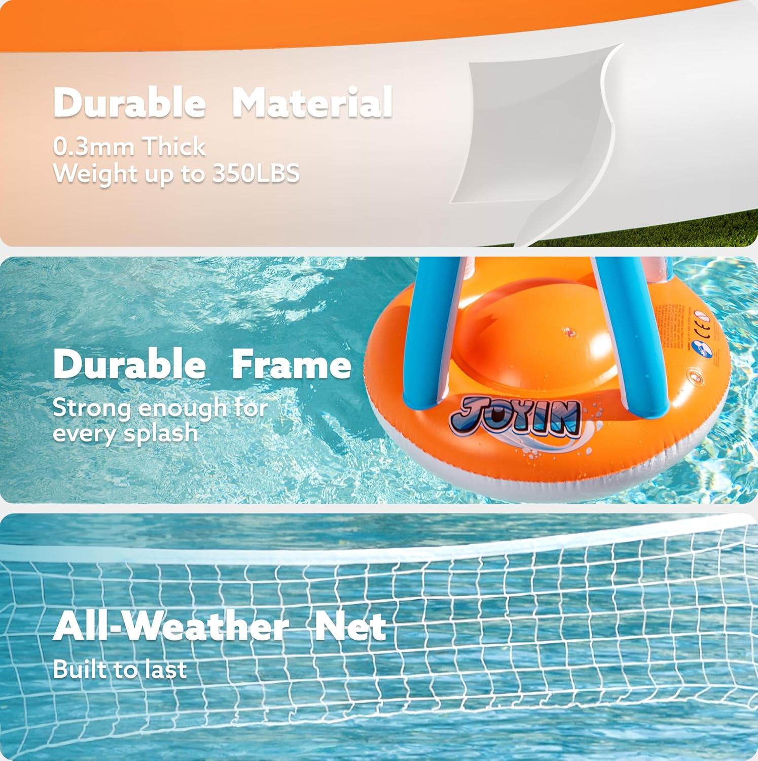 JOYIN Inflatable Pool Float Set Volleyball Net & Basketball Hoops, Floating Swimming Game Toy for Kids and Adults, Summer Floaties, Volleyball Court (105&rdquo;X28&rdquo;X35&rdquo;)|Basketball (27&rdquo;X23&rdquo;X27&rdquo;),L-Orange image number 4