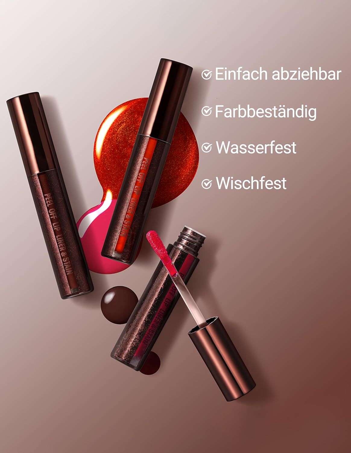 Erinde Lip Stain Peel off Set, Waterproof and Durable Lip Liner Tattoo, Non-Stick Cup Lip Tint Matte Finish, Natural Lip Liner, Highly Pigmented, Transfer Resistant, with Small Tweezers #03 image number 6