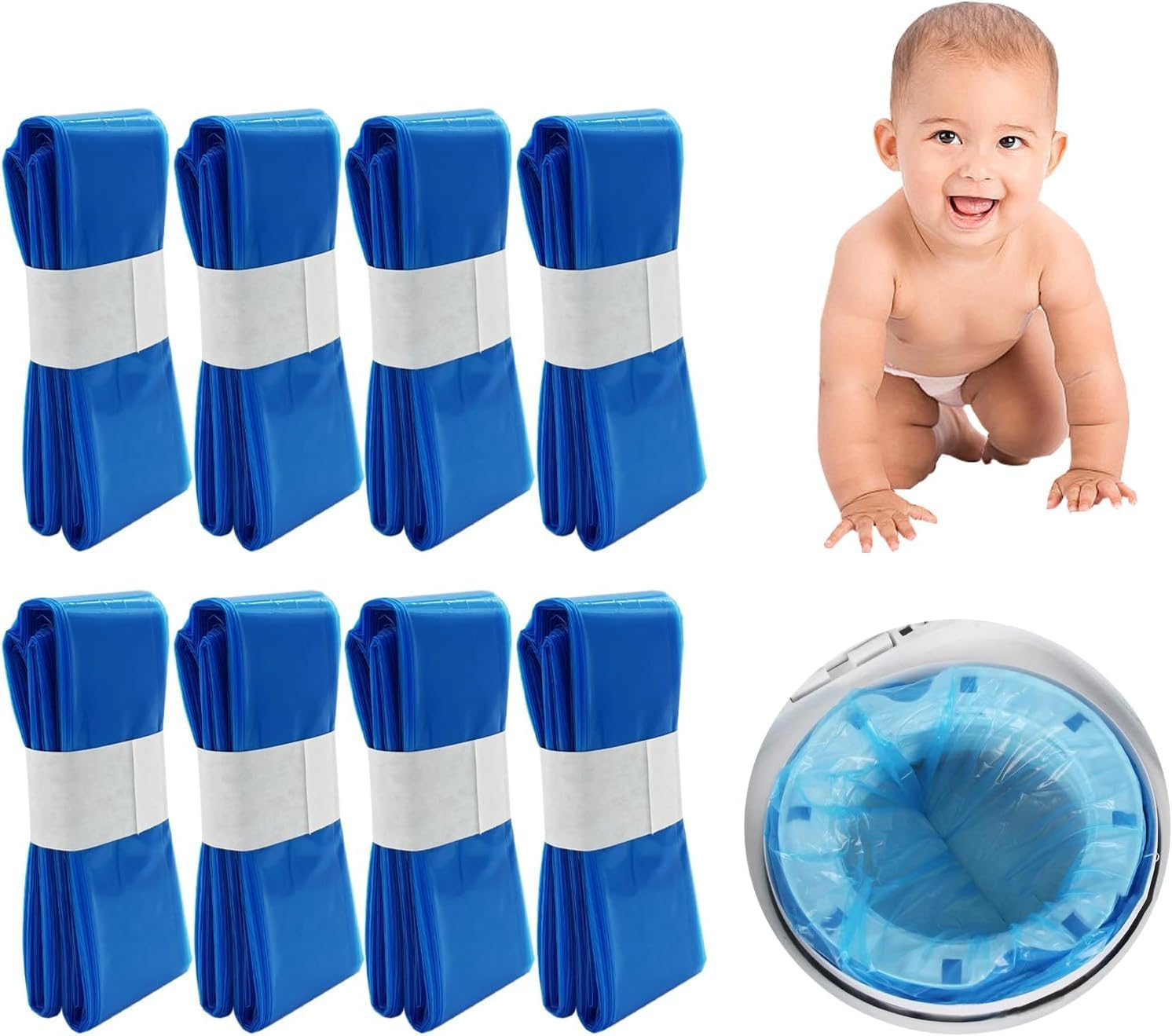 8 Pack-Nappy Bin Refill Bags, 4.5M Odour-Proof Nappy Bin Refill Cassettes,Large Capacity Bags with Most Nappy Bins (4.5M*8Pack/Blue image number 2