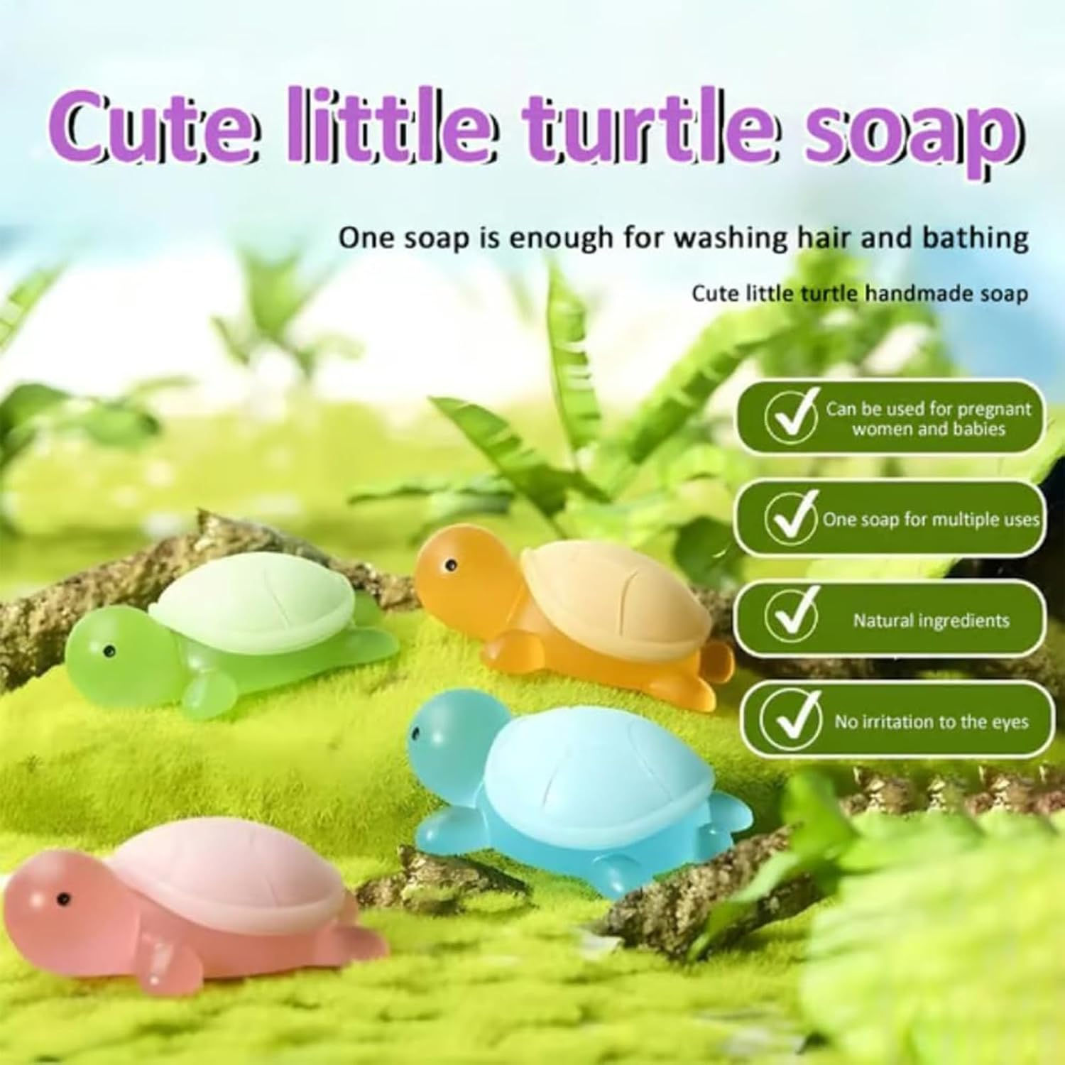Handmade Kids Soap, Turtle Shape 4X Set, Creative Cute Cleansing Bars, 2.36X1.57X0.79 Inches, Natural Mild Body Wash, Moisturizing Soap for Boys and Girls, Home Bathroom Use image number 6