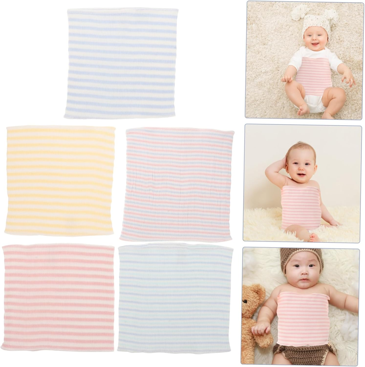 10Pcs Baby Belly Band Cotton Navel Bands for Newborns Breathable Infant Belly Wraps in Blue White Pink and Green