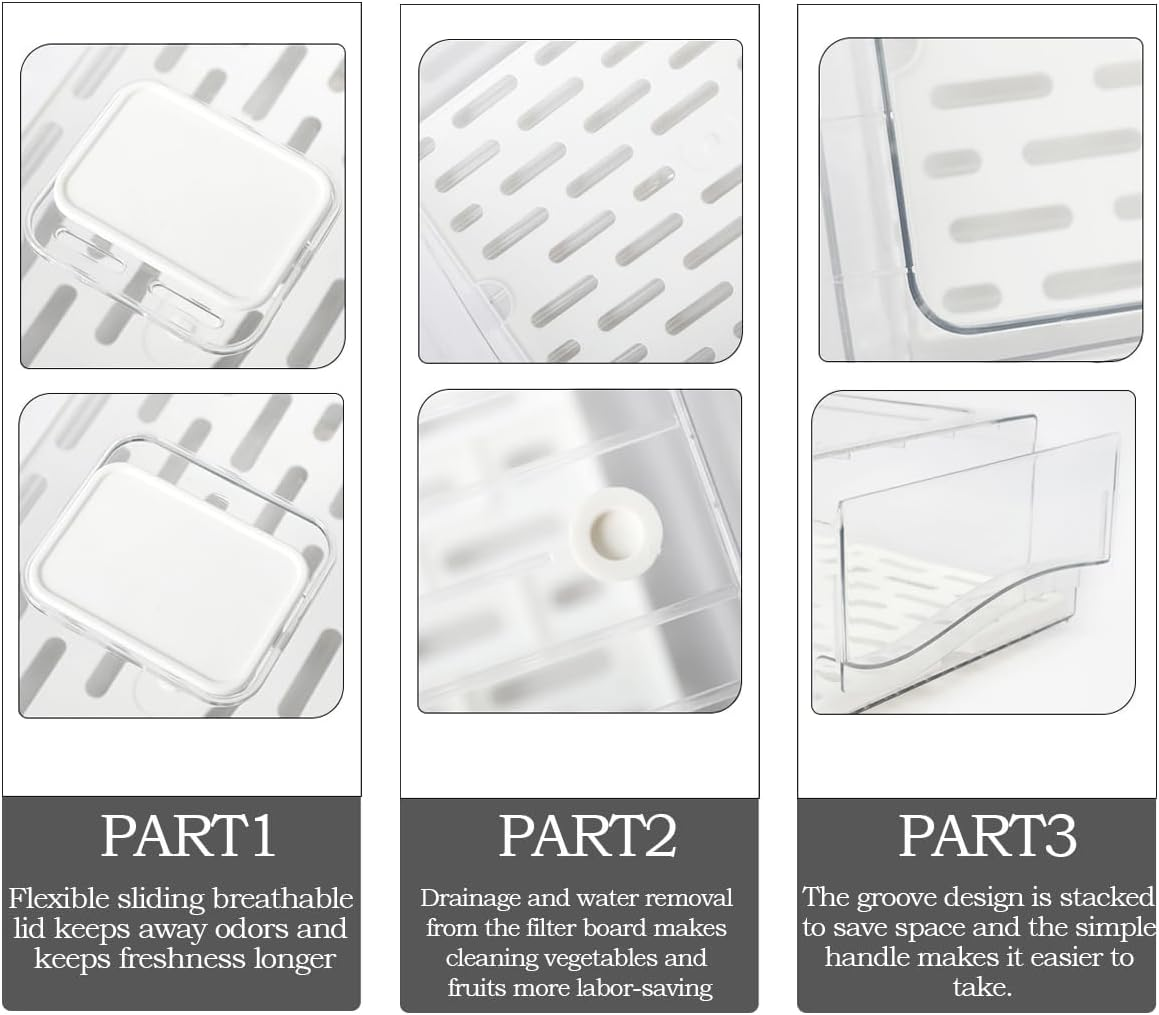 Anshine 2 Pack Clear Fridge Organizer,Pull Out Stackable Fridge Organiser with Lids、Draining Tray and Drawer, Storage Containers with Ventilation System for Kitchen Organization (2 Pack Large Size) image number 2