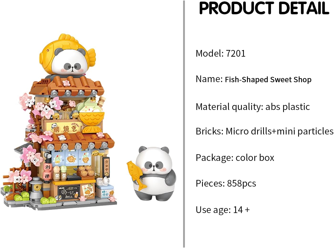 Taiyaki Panda Shop Building Set &ndash; 858PCS Japanese Mini Street View Brick Kit with Panda Figurine & Cherry Blossom Details, Collectible Building Blocks Toys image number 4
