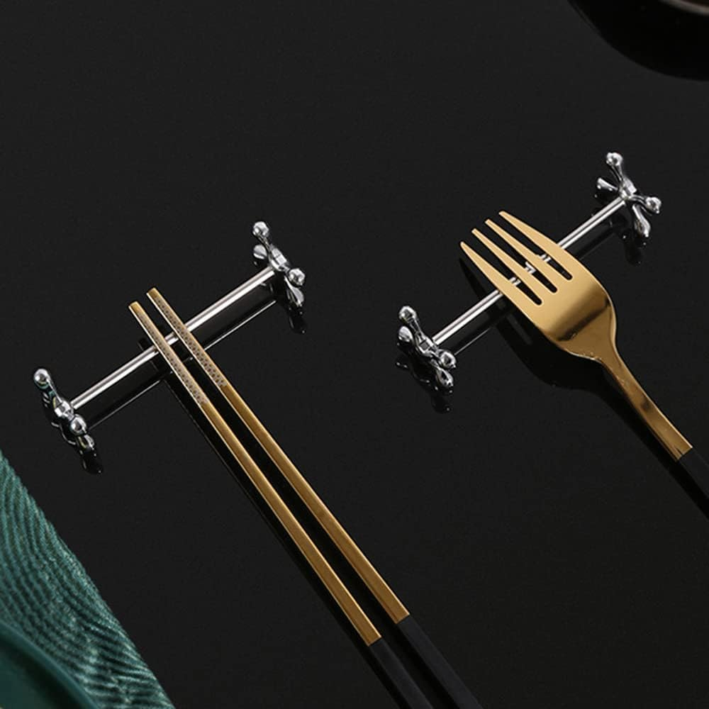 Zinc Alloy Chopsticks Rest Spoons Stand Forks Knifes Holder Rack Stand, 3Pcs Chopsticks Rest Holder Knife Rest Fork Stand Spoon Tableware Rack,Chopstick Rest Pillow Zinc Alloy Chopsticks Racks Stands image number 3