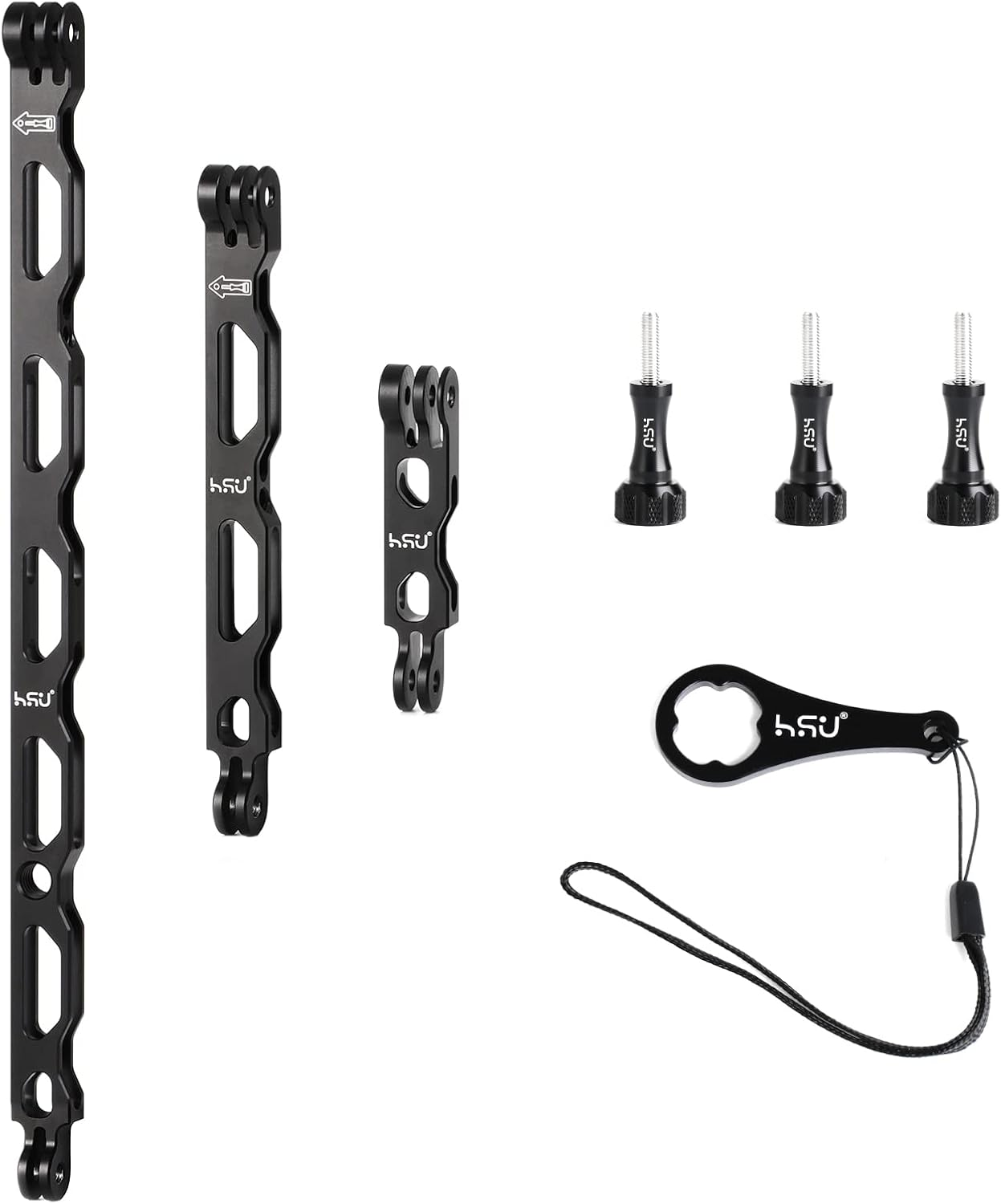 HSU (7 Pcs) All Aluminum Alloy Extension Arm Kit Metal Pole Mount Helmet Stick Extension Arm Mount for Gopro Hero 13/12/11/10/9/8/7/6/5 Black, DJI Osmo Action and More (11.8&rdquo;/6.5&rdquo;/3.3&rdquo;) (Black)