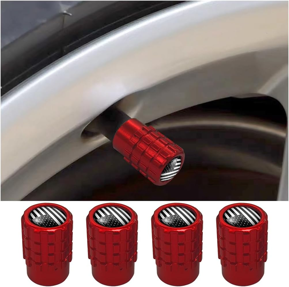 Osilly Car Tire Valve Stem Caps, 4PCS Aluminum Alloy Airtight Vehicle Wheel Protector, Dustproof Leak-Proof Automotive Tyre Air Covers Accessories, Universal for SUV, Sedan, Truck (Red/Black)