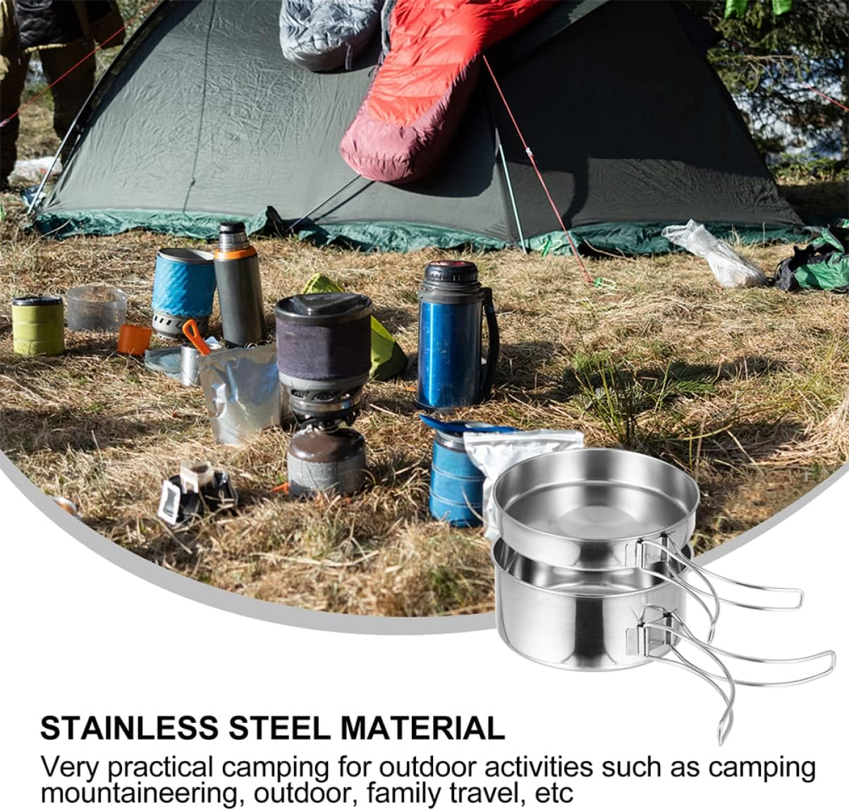 Stainless Steel Pot for Camping Folding Cookware Kit Frying Pan and Utensils for Barbecue and Picnic Cooking image number 4