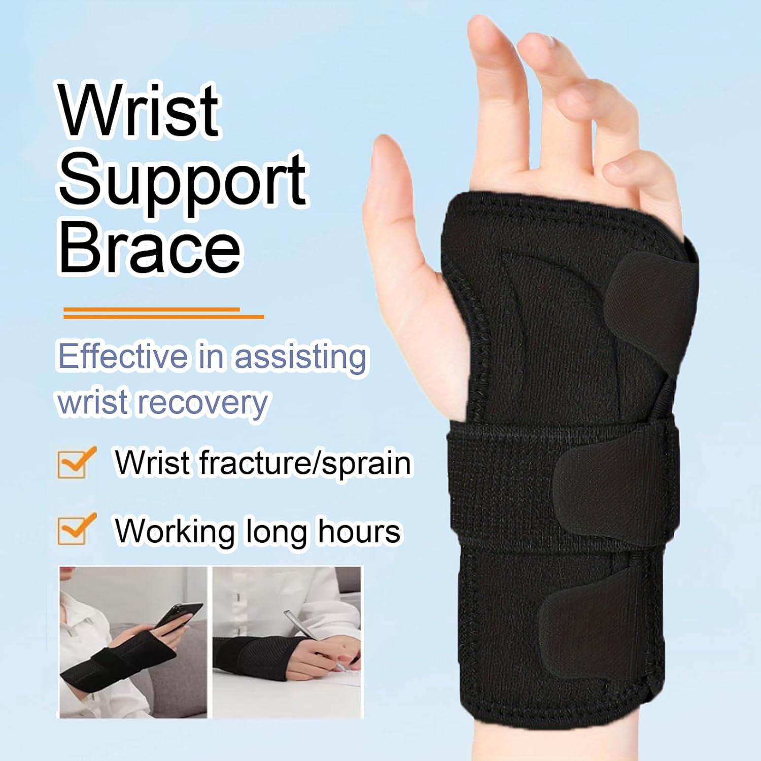 Paskyee Carpal Tunnel Wrist Brace for Men and Women, Adjustable Wrist Support for Right and Left Hand, Pain Relief for Arthritis, Tendonitis, Sprains (Right Hand-Black, S/M)