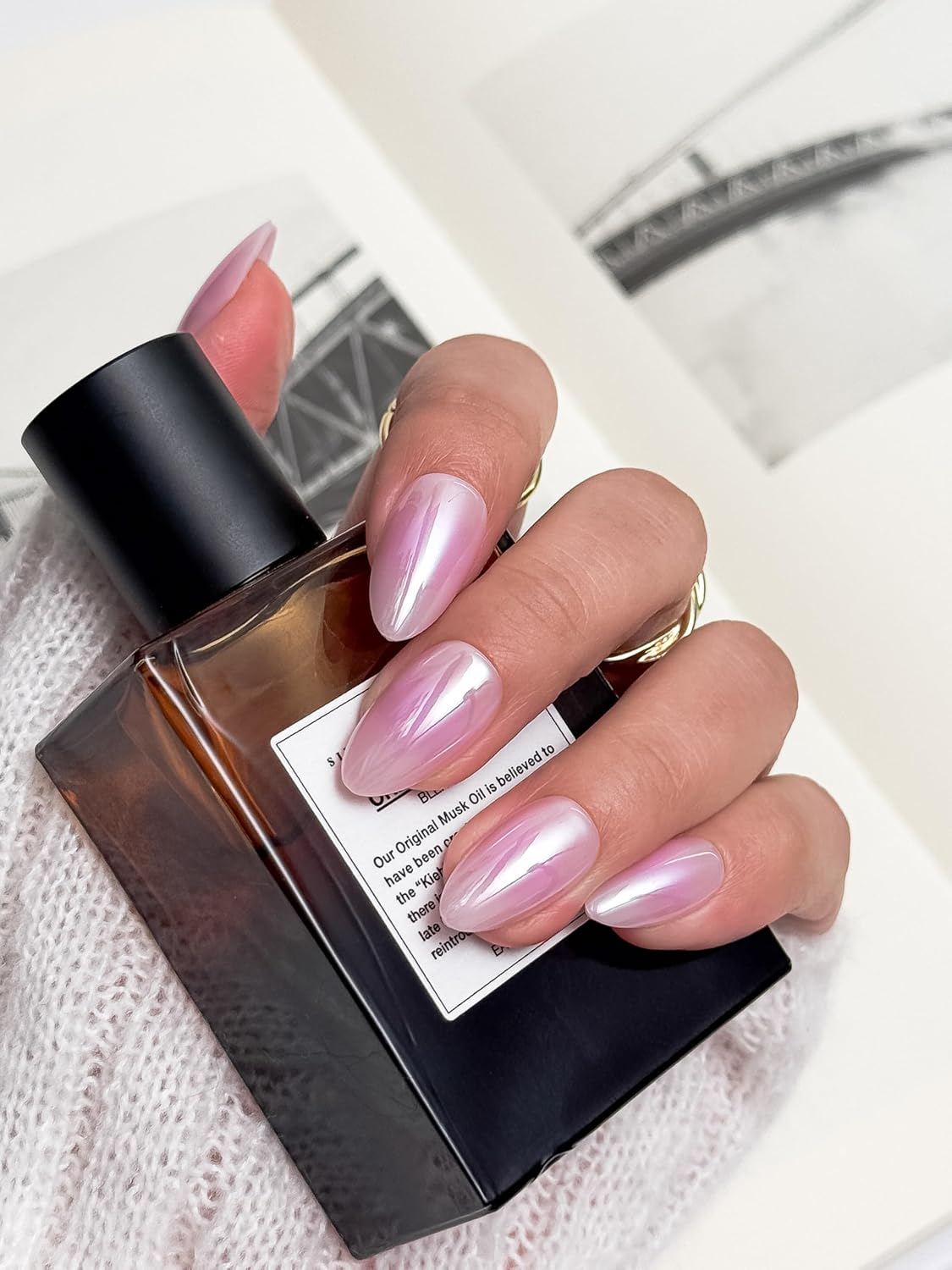 Press-On Nails | Iridescent Lilac Pink Almond False Nails, Reusable Stick-On Fake Nails with Adhesive Tabs and Glue | Salon-Grade Quality | Transparent Storage Box | 15 Sizes - 30 Nail Kit image number 3