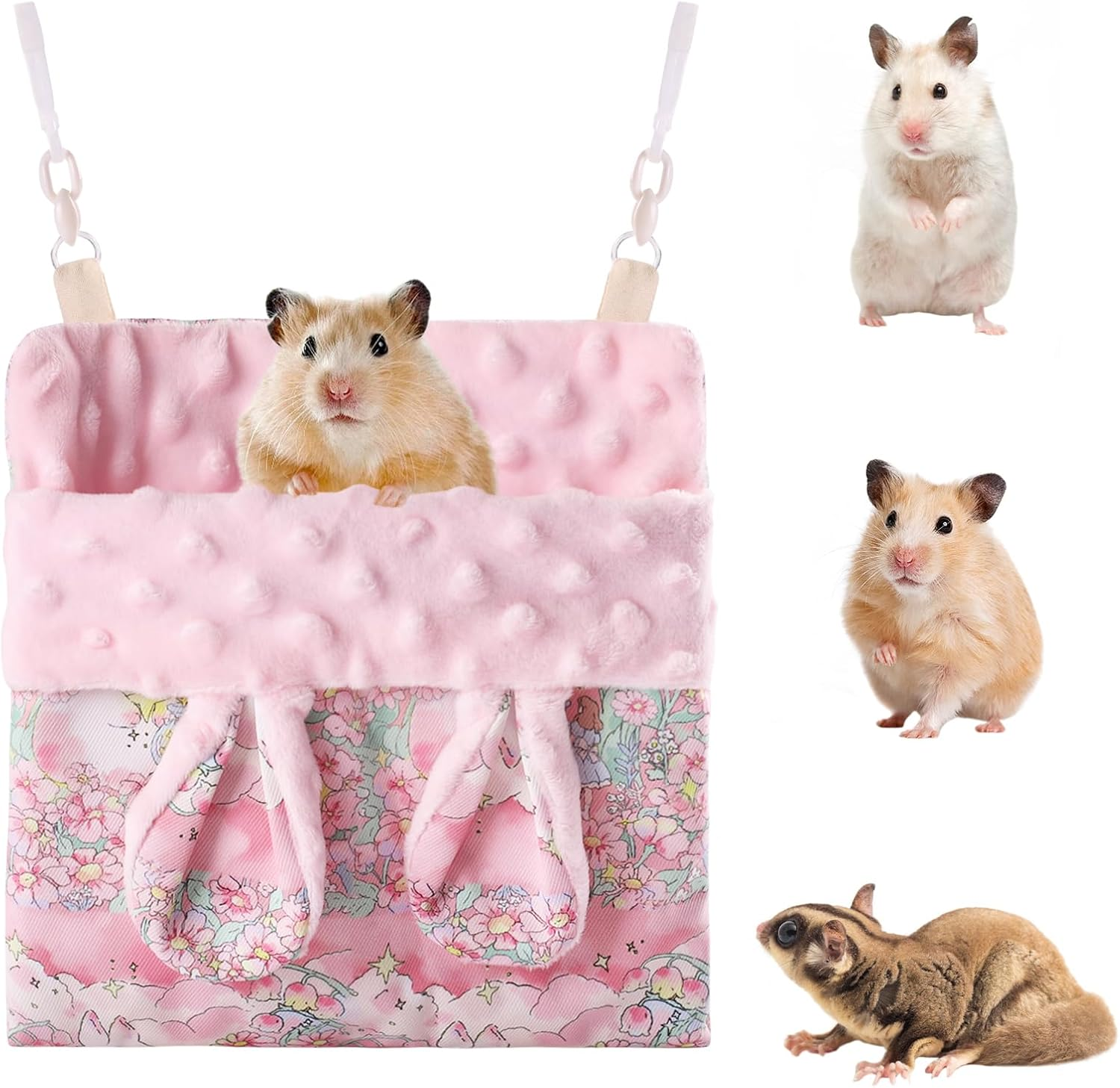 Fnaobai Sugar Gliders Sleeping Pouch Hamsters Velvet Hanging Hammocks Bed Carrier with Strap Squirrels Marmosets Guinea Pig Warm Swing Carry Pouch Cage Accessories for Small Animal (Purple)