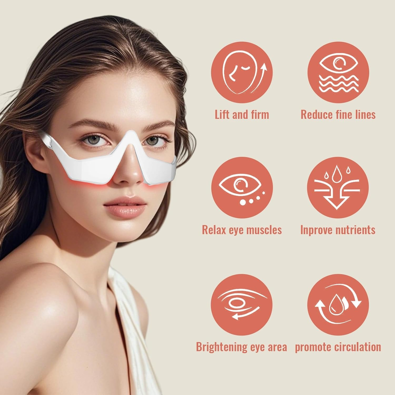 Under Eye Red Light Therapy Device, 4 Modes Red Light Therapy Glasses for Eyes Light-Weight Eye Massager for Reducing Dark Circles and Puffiness, Smoothing Fine Lines image number 6