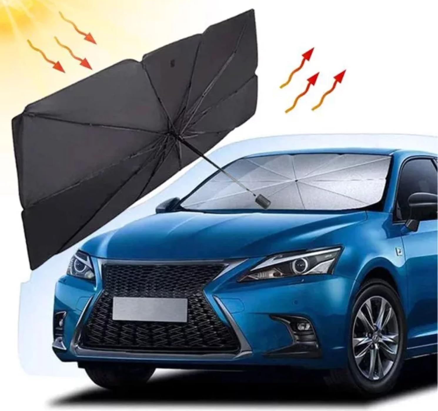 Windshield Sun Shade for Car, Car Window Shade, Foldable Car Umbrella Sunshade Cover Car Front Window, Blocks UV Rays Sun Visor Protector Sunshade for Interior Protection, Car Accessories (55"X31") image number 6