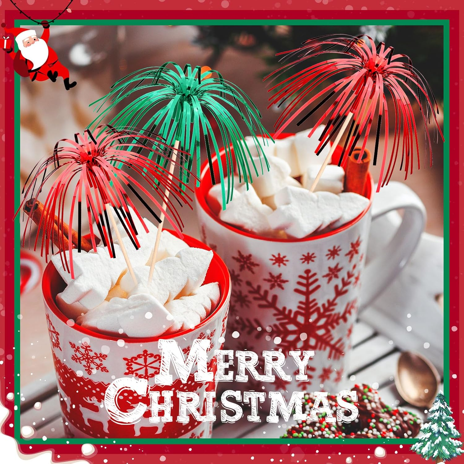 Baderke 150 Pcs Christmas Cocktail Picks, Cupcake Toppers Firework Design Bamboo Toothpicks Cocktail Skewers Sticks Food Picks for Party Decoration Celebration image number 3